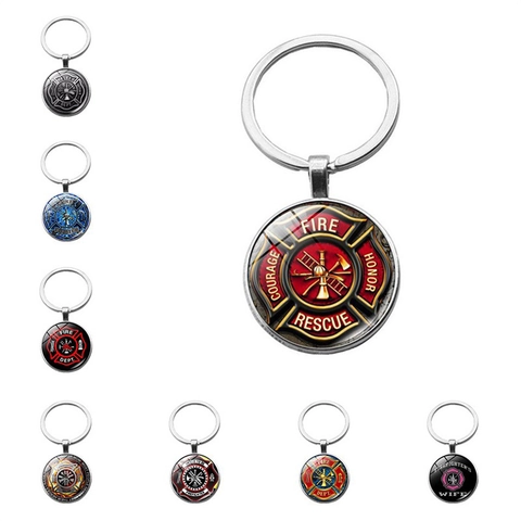 Portachiavi Vigili del Fuoco in Lega di Zinco Vetro con Simbolo Croce di Malta per Moglie e Madre di Vigile del Fuoco Regali Commemorativi