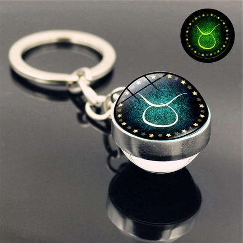 Portachiavi Zodiacale Luminoso Ciondolo a Sfera di Vetro Doppia Faccia Gemma del Tempo Cielo Stellato Portachiavi in Metallo Regalo Donna