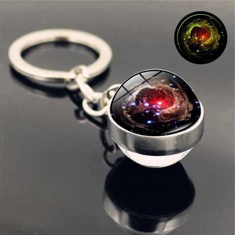Luminous Solar System Planet Keychain Glow In The Dark Galaxy Nebula Earth Mars Moon Glass Ball Metal Keyring Jewelry