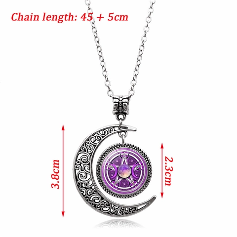 Vintage Alloy Glass Triple Moon Goddess Crescent Moon Pendant Necklace Gothic Wicca Mystery Jewelry For Women