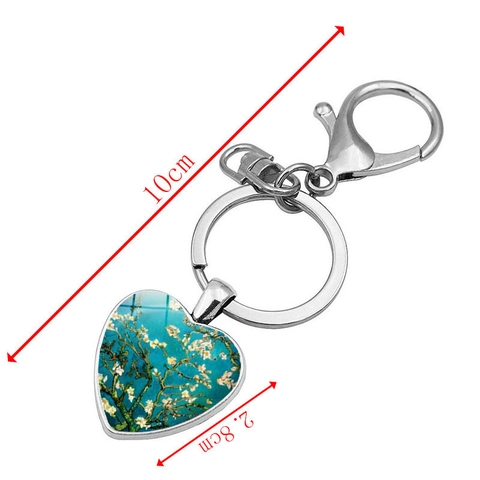 Porte-clés en Forme de Cœur Peintures de Van Gogh en Alliage de Zinc Argent Et Cabochon en Verre Cadeau Artistique pour Femme