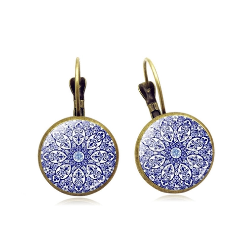 Bohemian Mandala Ohrringe Für Damen Retro Antik Bronze Legierung Rund Glas Dome Muster Ethno Schmuck Geschenk