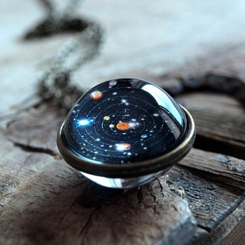 Vintage Solar System Planet Galaxy Glass Dome Pendant Necklace Antique Alloy Chain Universe Jewelry For Women Men Gift