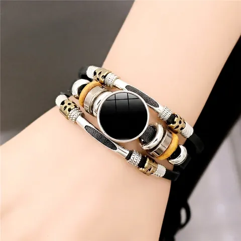 Bracciale Vintage Punk Multistrato in Ecopelle per Uomo Donna Fatto a Mano in Lega con Perle di Vetro Boho Gioielli Regalo