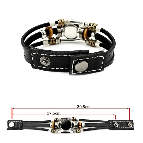 Vintage Punk Multi-layer PU Leather Bracelet Men Fantasy Dragon Glass Cabochon Alloy Wood Beads Braided Braid Wristband