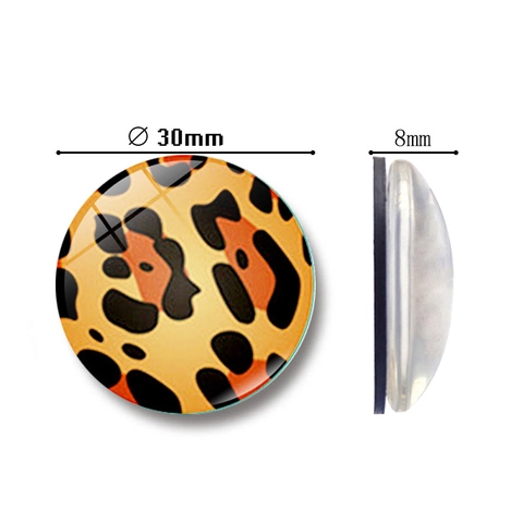 Round 30mm Animal Print Fridge Magnets Decorative Synthetic Resin Cabochon Leopard Zebra Pattern Magnetic Whiteboard Sticker For Home Office Decor