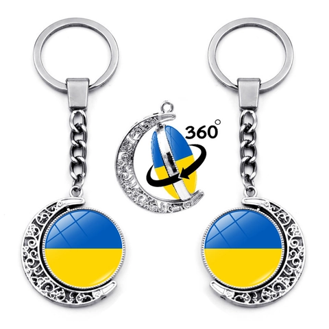 Portachiavi Luna Rotante Bandiera Ucraina Lega Metallo Tryzub Ciondolo Vetro Doppia Faccia Anello Chiave Borsa Regalo