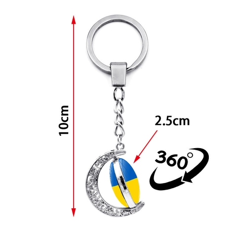 Portachiavi Luna Rotante Bandiera Ucraina Lega Metallo Tryzub Ciondolo Vetro Doppia Faccia Anello Chiave Borsa Regalo