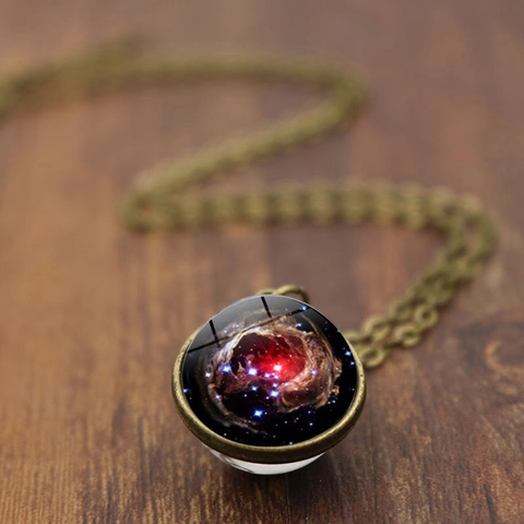 Collar con Colgante de Bola de Vidrio Galaxia Nebulosa Vintage Bronce Plata Cadena de Aleación Joyería para Hombres Mujeres
