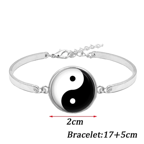 Set di Gioielli Yin Yang Tai Chi Lega Tono Argento Cabochon in Vetro Collana Orecchini Braccialetto Motivo Tradizionale Accessori Per Uomo Donna