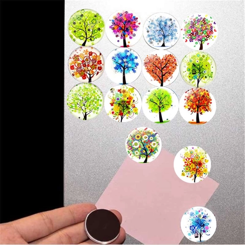 Lebensbaum Kristallglas Kühlschrankmagnete Rund 30mm Kühlschrankmagnet Dekorative Zuhause Büro Whiteboard Magnet Ornament