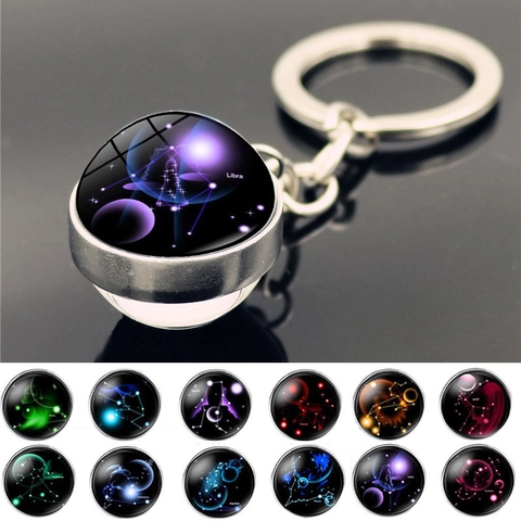 Sternzeichen Galaxie Glaskugel Schlüsselanhänger Zinklegierung Sternbild Sternenhimmel Schlüsselring Tasche Anhänger Geburtstag