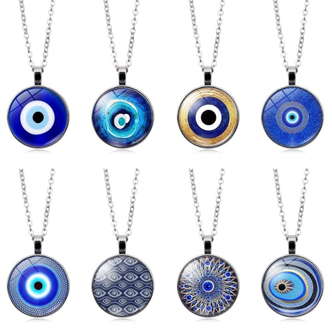 Turkish Evil Eye Glass Pendant Necklace For Women Men Vintage Alloy Chain Bohemian Mandala Protection Amulet Fashion Jewelry Gift