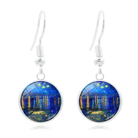 Van Gogh Kunst Glas Cabochon Oorhanger Legering Zonnebloemen Sterrennacht Olieverf Retro Artistiek Sieraden Dames Oorbellen