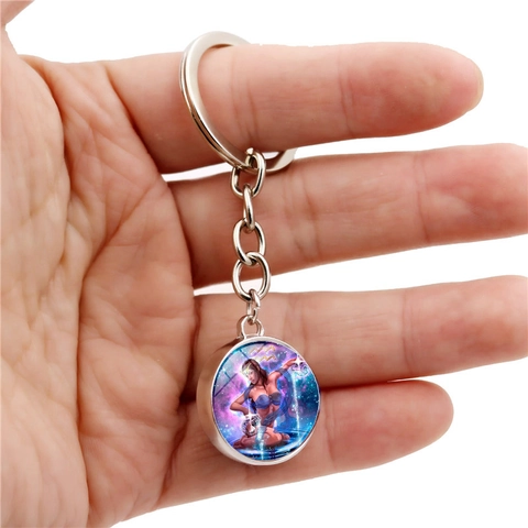 Llavero de Bola de Vidrio de Doble Cara de Doce Constelaciones Colgante de Aleación de Zinc Creativo Zodiaco Anillo de Llave Para Mujer Regalo de Cumpleaños
