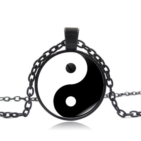 Collier Pendentif Vintage Yin Yang Tai Chi Femmes Hommes Alliage Verre Cabochon Chaîne de Pull Rétro Bijoux Cadeau