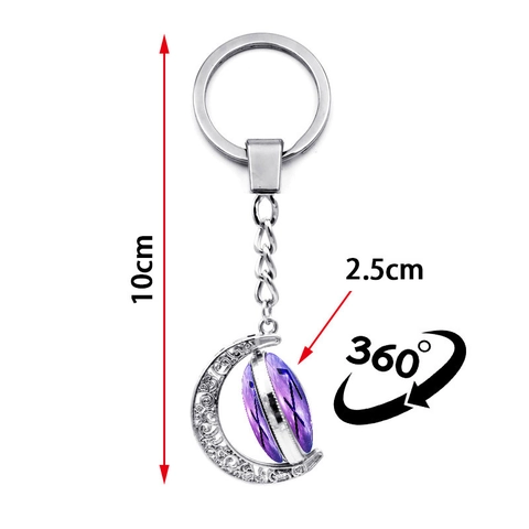 Luminous 12 Zodiac Constellation Keychain 360 Rotating Crescent Moon Galaxy Glass Cabochon Keyring For Bags Birthday Gift
