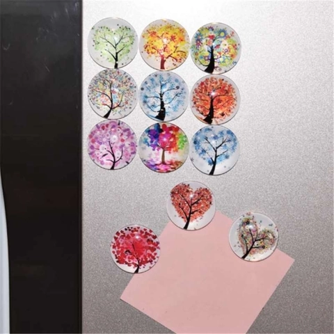 Lebensbaum Kühlschrankmagnet Rund Landschaft Kunst Glas Harz Magnetischer Aufkleber Für Kühlschrank Whiteboard Heim Büro Dekoration