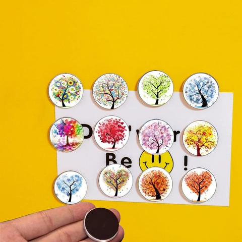 Lebensbaum Kühlschrankmagnet Rund Landschaft Kunst Glas Harz Magnetischer Aufkleber Für Kühlschrank Whiteboard Heim Büro Dekoration