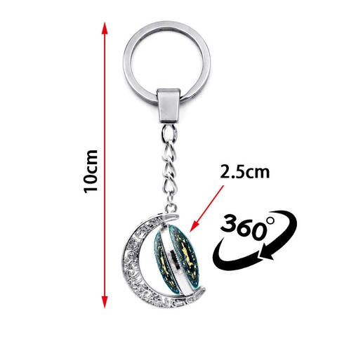 Porte-clés Lune Lumineuse 12 Signes du Zodiaque Rotatif Pendentif Double Face en Alliage de Zinc et Verre Anneau Fluorescent