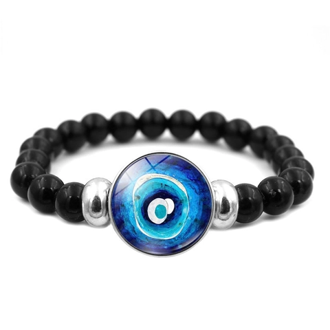 Evil Eye Perlenarmband Harz Schwarze Perlen Türkischer Nazar Schutzanhänger Glas Schmuck Mode Glücksanhänger Dehnbar