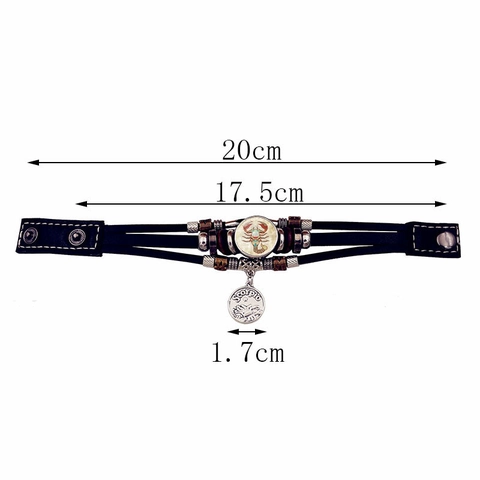 Pulsera de Cuero Trenzado Multicapa de Zodíaco Luminoso Cuenta de Madera Vidrio Aleación Brilla En la Oscuridad Joyería Mujer Hombre