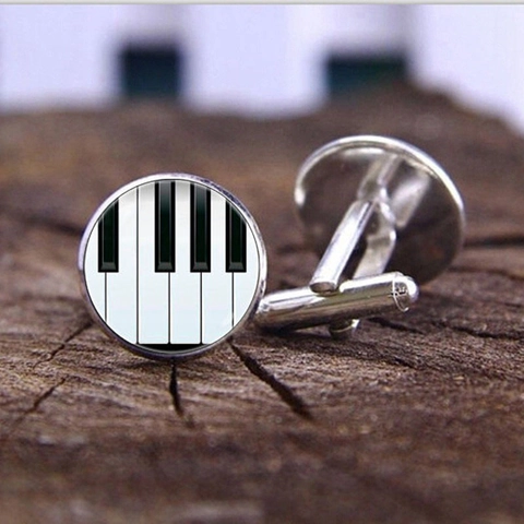 Muzikale Pianotoetsen Manchetknopen Voor Heren Legering Glas Tijd Edelstein Piano Patroon Franse Overhemd Knopen Sieraden Cadeau
