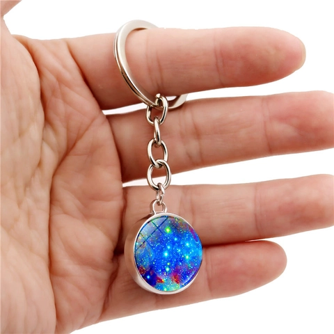 Galaxie Nebel Doppelseitige Glaskugel Schlüsselanhänger Silber Zinklegierung Universum Weltraum Planet Anhänger Für Tasche Dekor Geschenk