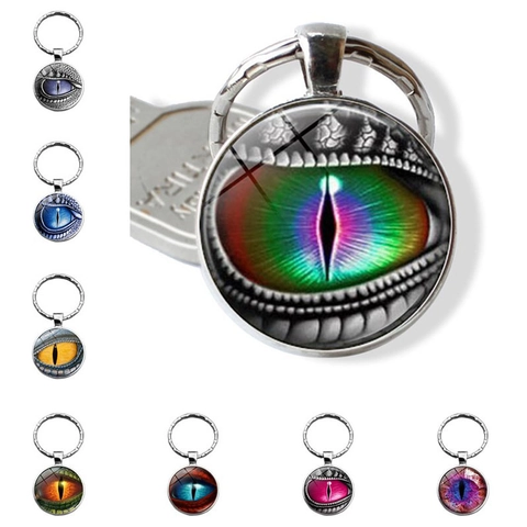 Portachiavi con Cabochon in Vetro Occhio di Drago Fantasy Lega Metallica Gemma del Tempo Anello per Borsa Zaino Ciondolo Regalo