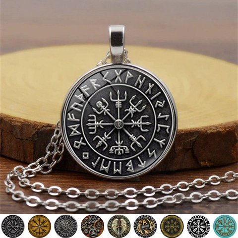 Vintage Viking Compass Pendant Necklace Nordic Runes Vegvisir Celtic Knot Mythology Jewelry Retro Sweater Chain For Men Women