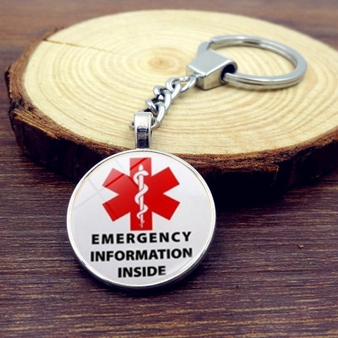 Portachiavi Medico Allerta Diabete Lega Argento Vetro Gemma del Tempo Stella della Vita Identificazione di Emergenza
