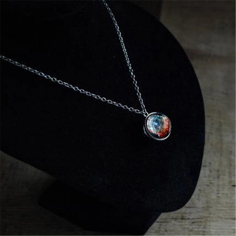Melkweg Nevel Aarde Glazen Bol Hanger Halsketting Vintage Universum Ruimte Sieraden Zilveren Ketting Unisex