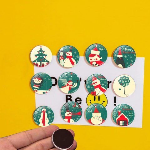 Weihnachtsserie Runder Glas Kühlschrankmagnet Kreative Heimtextilien Magnetische Kühlschrankaufkleber Weihnachtsmann Schneemann Für Küche Büro