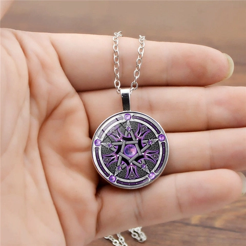Collier Pendentif Pentagramme Déesse Triple Lune Vintage pour Femmes Hommes Alliage Verre Gemme de Temps Bijoux Wiccan Mystérieux