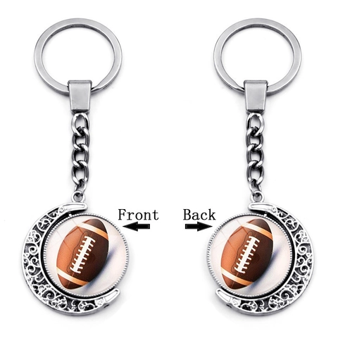 Porte-clés de Sport Lune Rotatif en Alliage de Zinc Verre Double Face Basket-ball Football Baseball Volley-ball Pendentif Cadeau Fans