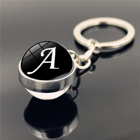 Modern Minimalist Alphabet Letter Keychain Zinc Alloy Metal Keyring With Glass Ball Pendant Personal Gift Accessories