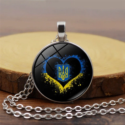 Vintage Oekraïne Zonnebloem Glas Edelsteen Hanger Halsketting Legering Ronde Medaille Lange Ketting Unisex Sieraden