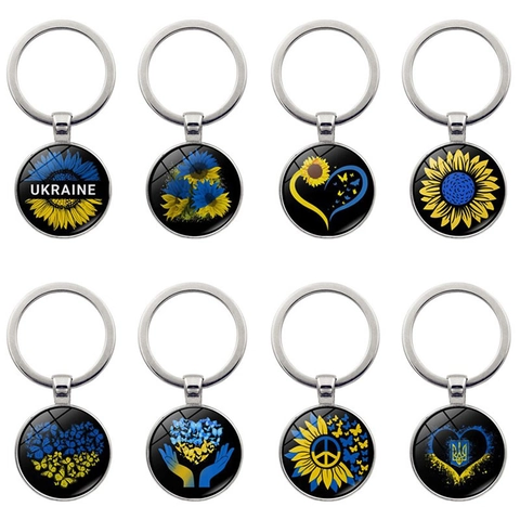 Portachiavi in Metallo con Cabochon in Vetro e Girasole Ucraina Motivo a Cuore Farfalla Segno di Pace Portachiavi Commemorativo