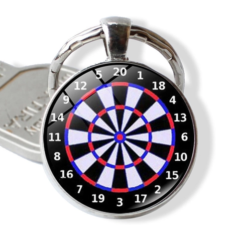 Sportlicher Dartscheibe Muster Metall Schlüsselanhänger Mit Glas Cabochon Runder Schlüsselring Für Tasche Auto Schlüsselhalter Sport Geschenk