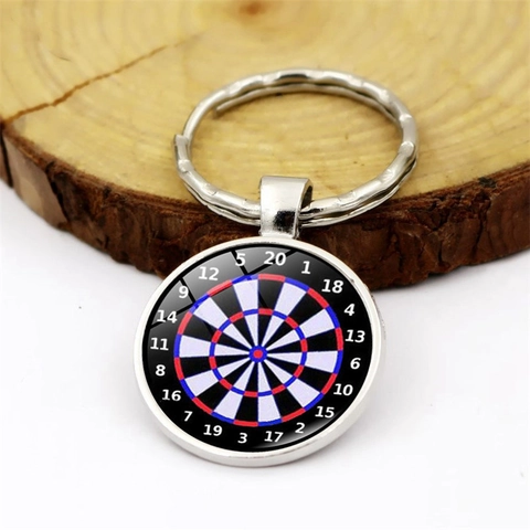 Sportlicher Dartscheibe Muster Metall Schlüsselanhänger Mit Glas Cabochon Runder Schlüsselring Für Tasche Auto Schlüsselhalter Sport Geschenk