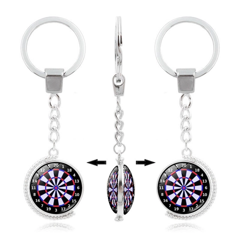 Rotating Dartboard Metal Keychain Zinc Alloy Glass Double Sided Creative Sporty Pendant Key Ring For Men Women Gift