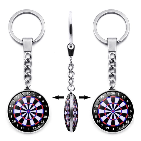Creative Dartboard Keychain Zinc Alloy Glass Rotating Pendant Keychain Sport Target Design Bag Accessory Keyring Gift
