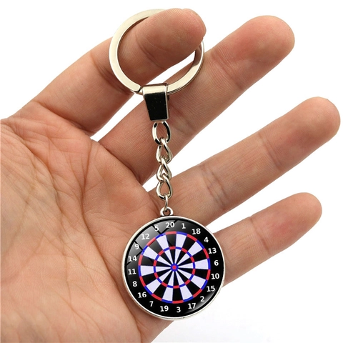 Creative Dartboard Keychain Zinc Alloy Glass Rotating Pendant Keychain Sport Target Design Bag Accessory Keyring Gift