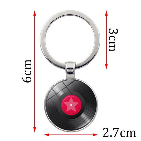 Vintage Schallplatte Zeit Edelstein Schlüsselanhänger Musik Thema Zinklegierung Glas Cabochon Anhänger Schlüsselring Retro Musik Fan Geschenk Taschenanhänger