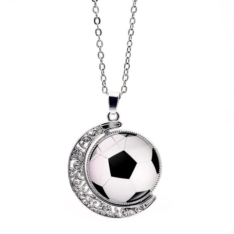 Collier Sport Lune Rotative Double Face Basketball Football Baseball Volleyball Croissant de Lune Pendentif en Alliage