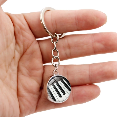 Musik Thema Klaviertastatur Schlüsselanhänger Zinklegierung Glaskugel Musiknote Anhänger Schlüsselring Geschenk Für Musiker Lehrer