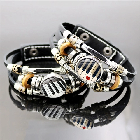 Retro Musikthema Klaviertasten Note Mehrlagiges Lederarmband Für Damen Herren Punk Geflochtenes Wickelarmband Schmuck Geschenk