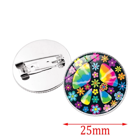 Boheemse Legering Glas Ronde Broche Pin Vintage Vredesteken Patroon Bloem Vlinder Decoratieve Badge Kleding Decor Cadeau