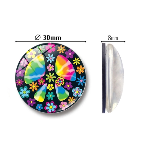 Calamita da Frigo in Vetro Segno della Pace Colorato Floreale Arcobaleno Stile Hippie Rotondo Decorativo Magnetico Lavagna