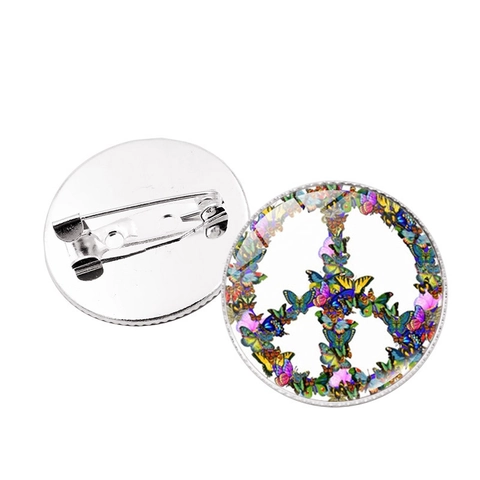 Boheemse Legering Glas Ronde Broche Pin Vintage Vredesteken Patroon Bloem Vlinder Decoratieve Badge Kleding Decor Cadeau